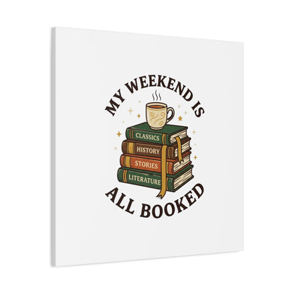 All Booked Stack of Books Canvas | Book Lover, Cozy Reader Decor
