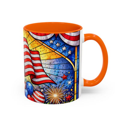 Patriotic Accent Coffee Mug — American Flag & Fireworks 11oz