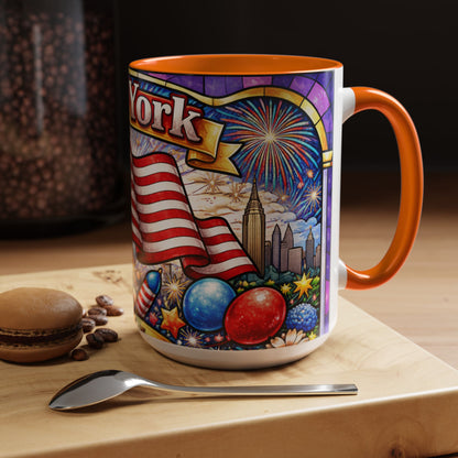 New York USA Accent Coffee Mug 15oz — Patriotic NYC Souvenir Gift Mug