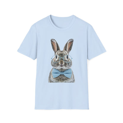 Bunny in Glasses T-Shirt — Cute Rabbit with Blue Bow Tee