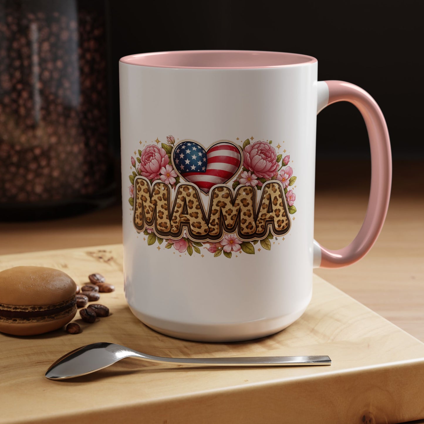 Mama Leopard Print Floral Mug Patriotic American Flag Heart Mom Gift 15oz
