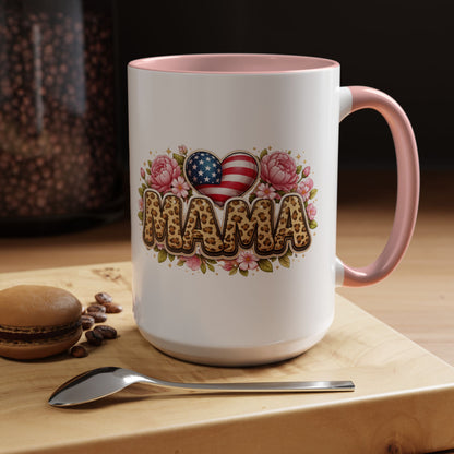 Mama Leopard Print Floral Mug Patriotic American Flag Heart Mom Gift 15oz