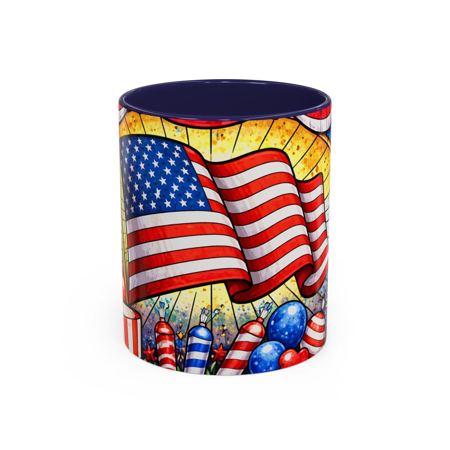 Patriotic Accent Coffee Mug — American Flag & Fireworks 11oz