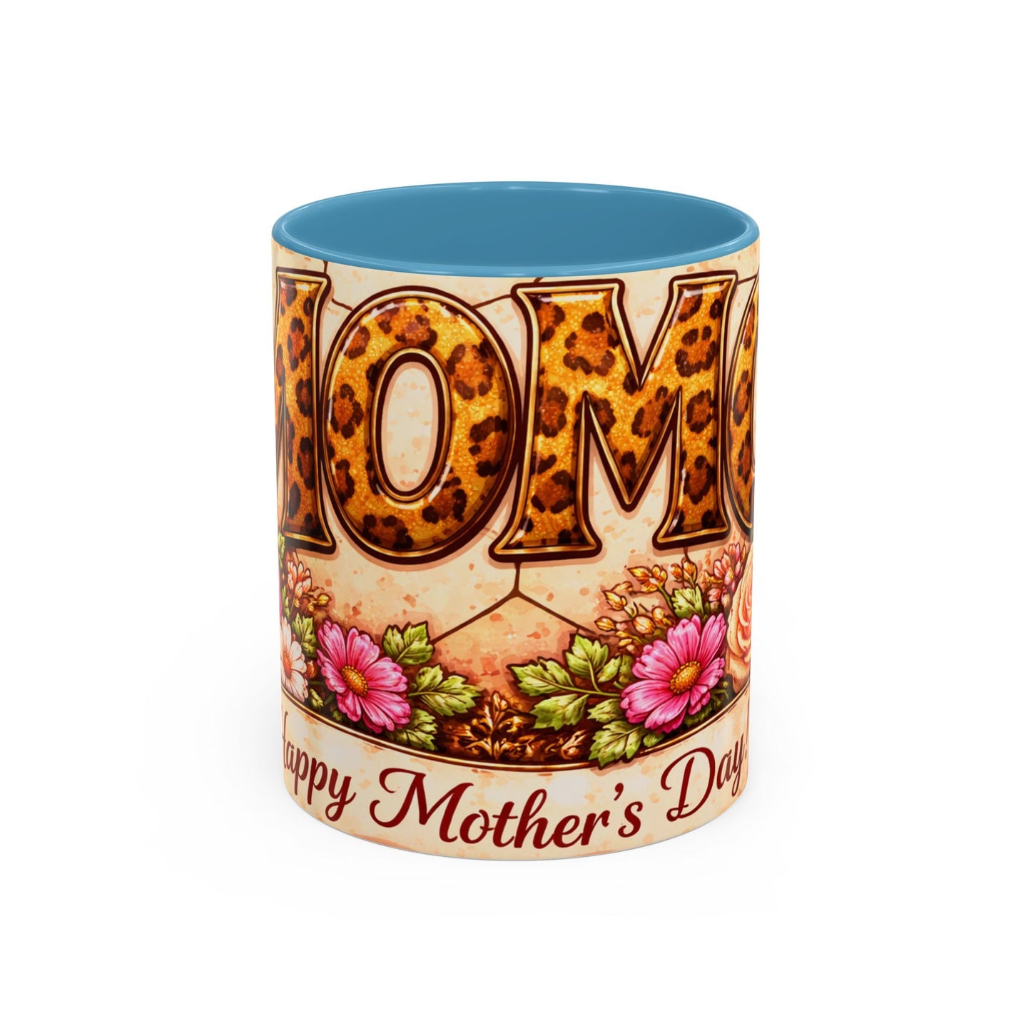 Mother's Day Coffee Mug – Floral Leopard 'MOM' Print Accent Mug (11  oz)