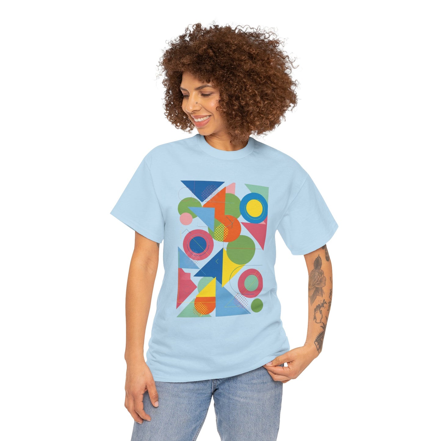 Geometric Color Block Tee — Abstract Shapes Graphic T-Shirt Retro Art