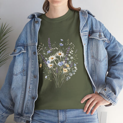 Wildflower Bouquet Tee Women | Lavender Daisy Botanical Floral Shirt