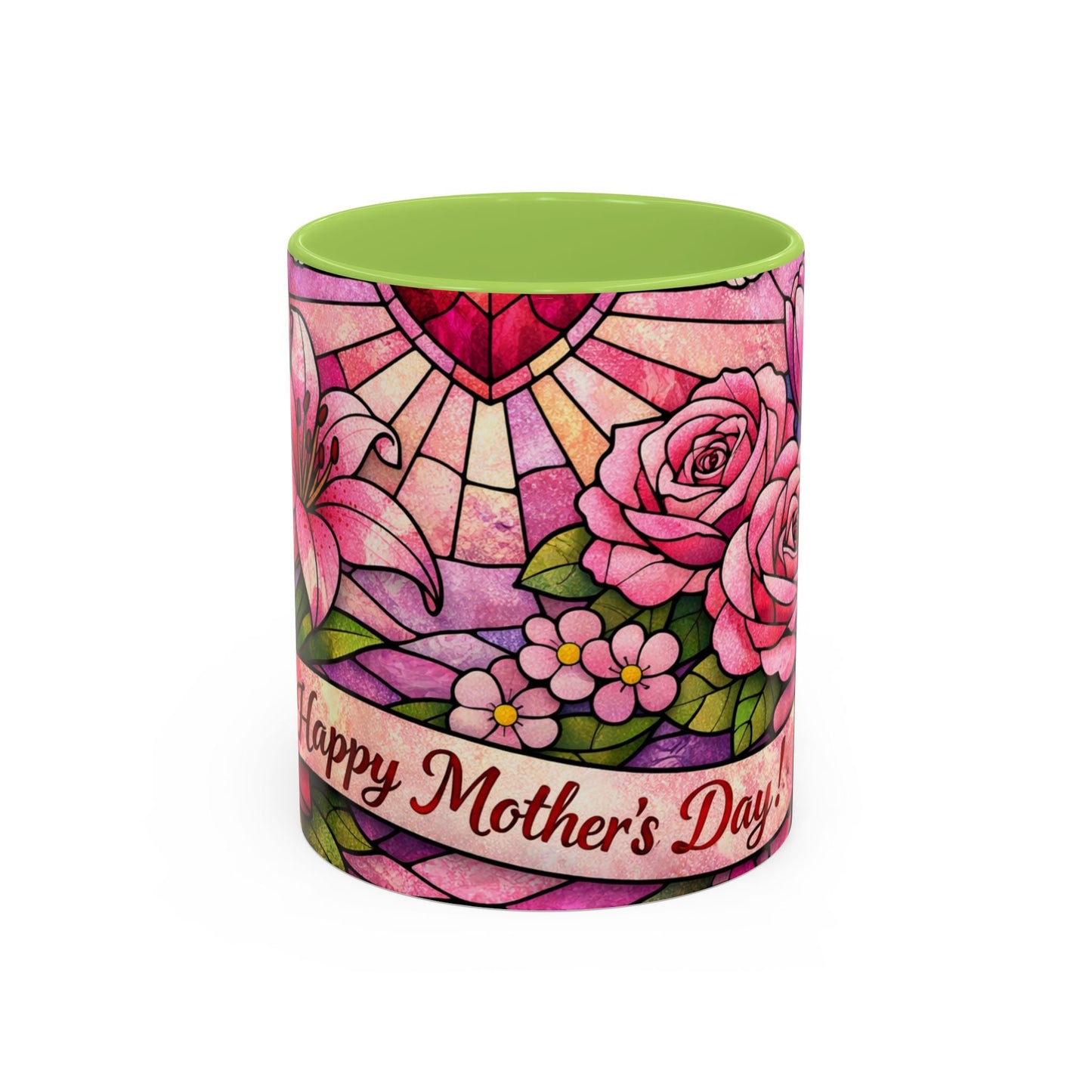 Mother's Day Floral Coffee Mug — Stained-Glass Rose Design, Unique Mom Gift (11 oz)