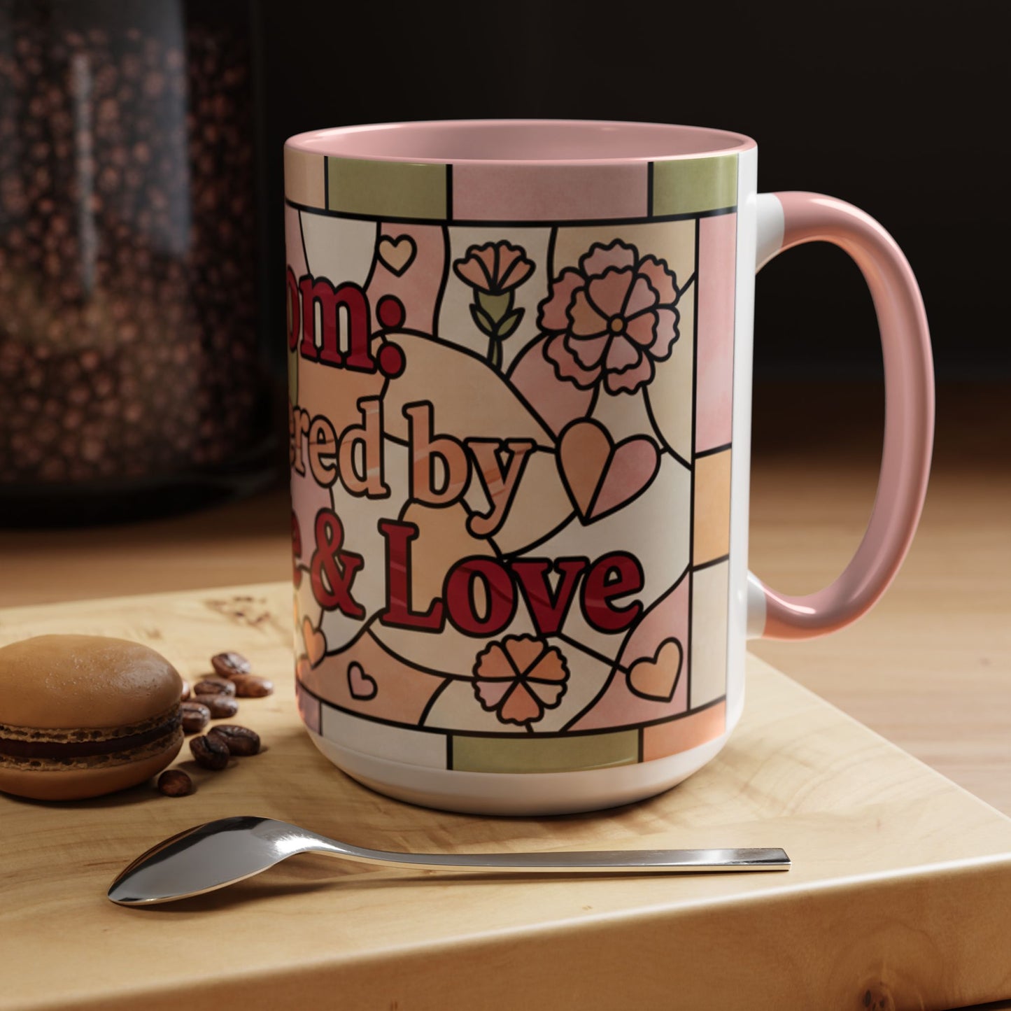 Mother's Day Gift Mom Coffee Mug 15oz Powered by Coffee Love Floral Stained Glass