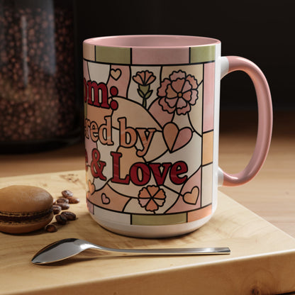 Mother's Day Gift Mom Coffee Mug 15oz Powered by Coffee Love Floral Stained Glass