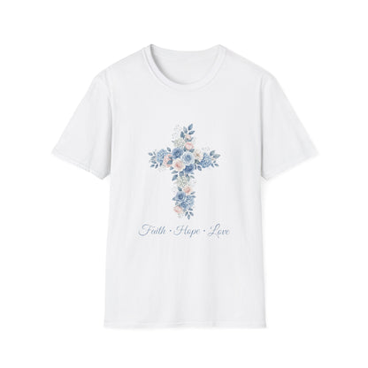 Floral Cross T-Shirt — "Faith • Hope • Love" Christian Graphic Tee