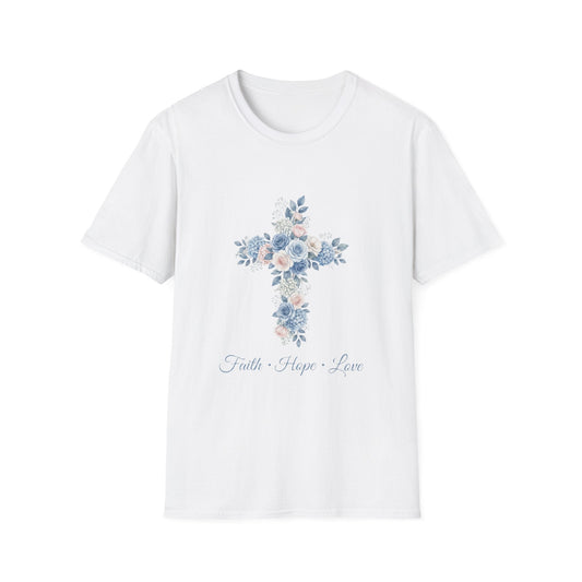 Floral Cross T-Shirt — "Faith • Hope • Love" Christian Graphic Tee