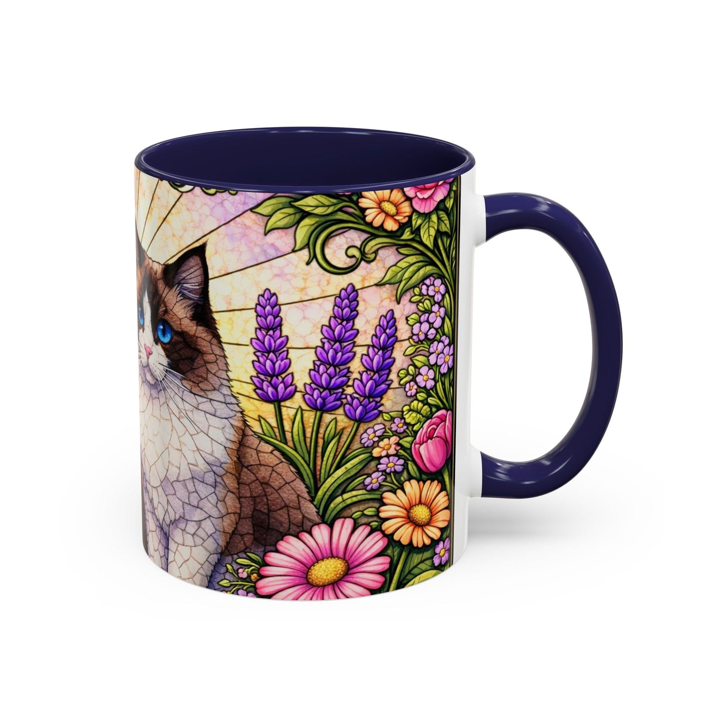 Ragdoll Cats Floral Accent Coffee Mug – Blue-Eyed Cat Art, 11/15oz