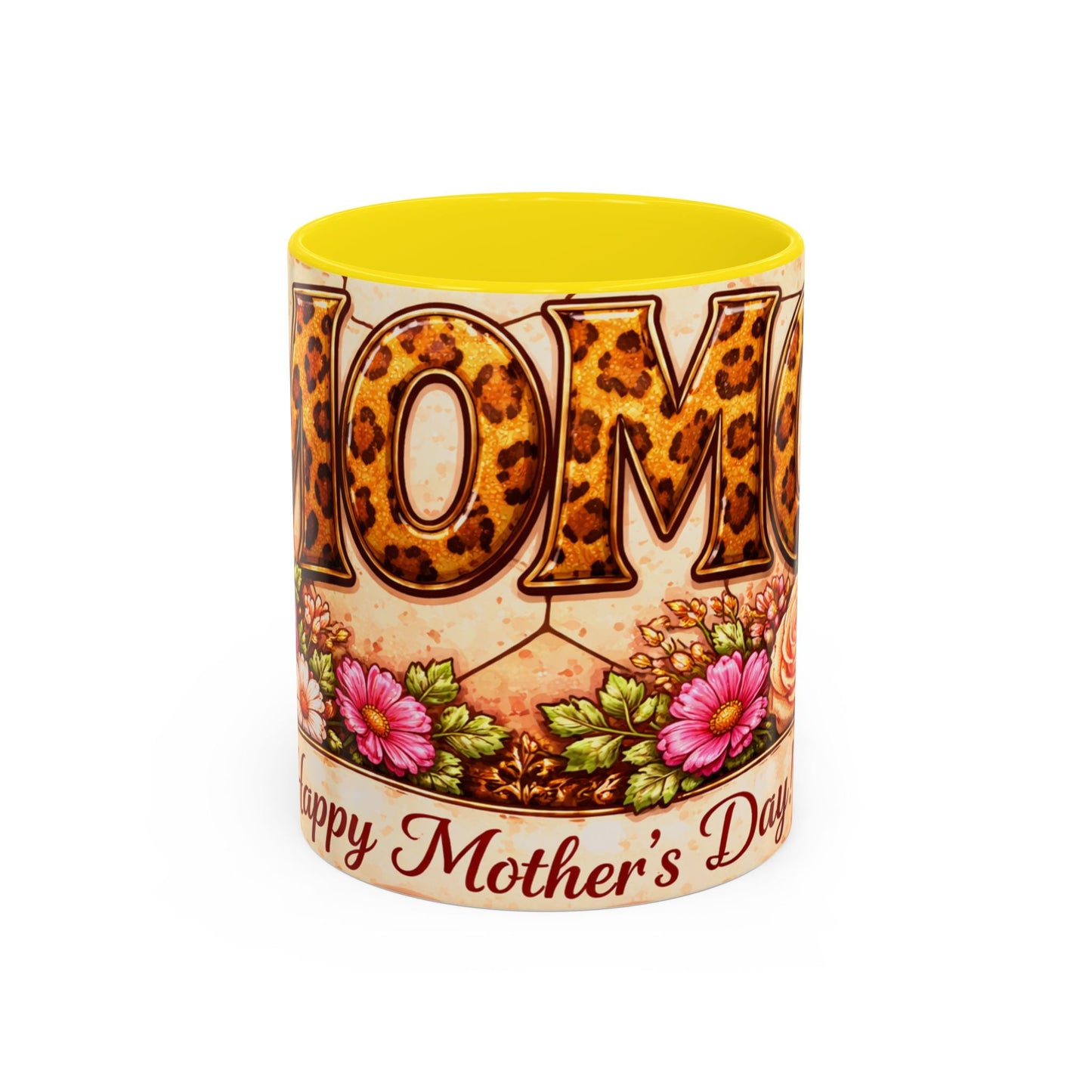 Mother's Day Coffee Mug – Floral Leopard 'MOM' Print Accent Mug (11  oz)