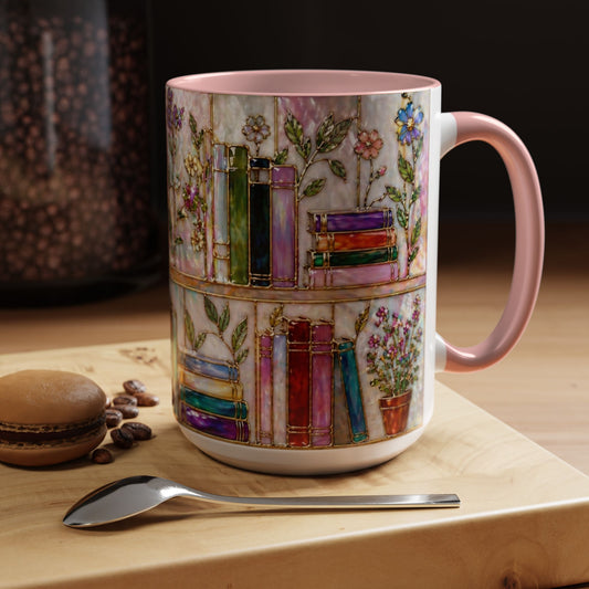 Floral Bookshelf Mug Watercolor Book Lover Gift Reader Coffee Tea Mug 11oz 15oz