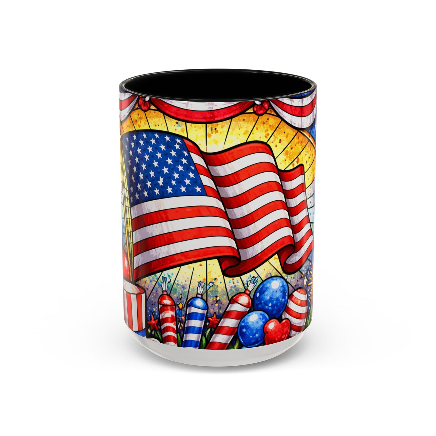 Patriotic Accent Coffee Mug — American Flag & Fireworks 15oz