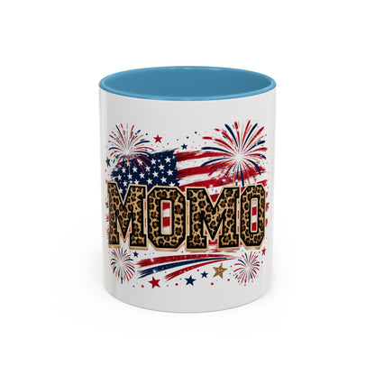 Leopard Print Patriotic Accent Coffee Mug — Fourth of July Gift for Mom (11/15oz)
