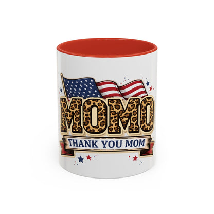 Leopard Print Thank You Mom Accent Coffee Mug — Patriotic American Flag Gift (11 oz)