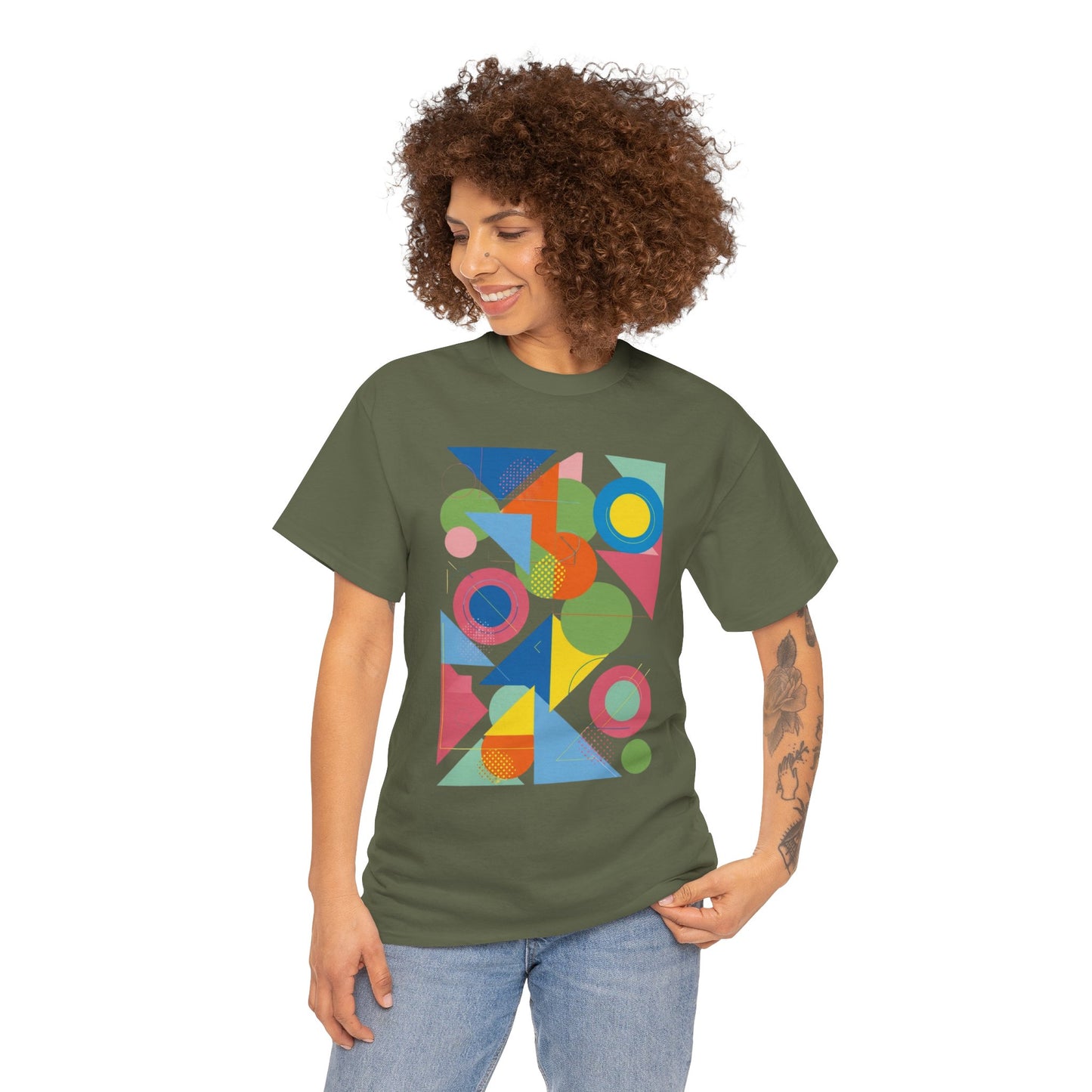 Geometric Color Block Tee — Abstract Shapes Graphic T-Shirt Retro Art