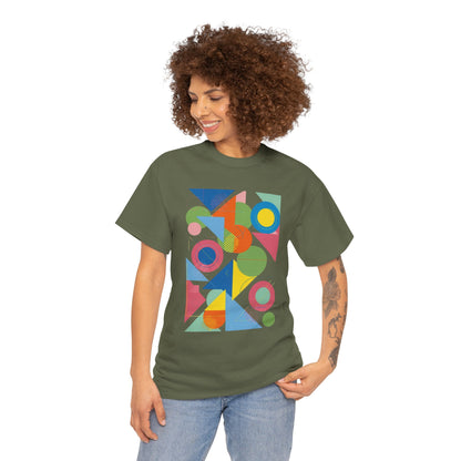 Geometric Color Block Tee — Abstract Shapes Graphic T-Shirt Retro Art