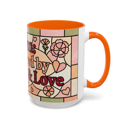 Mother's Day Gift Mom Coffee Mug 15oz Powered by Coffee Love Floral Stained Glass