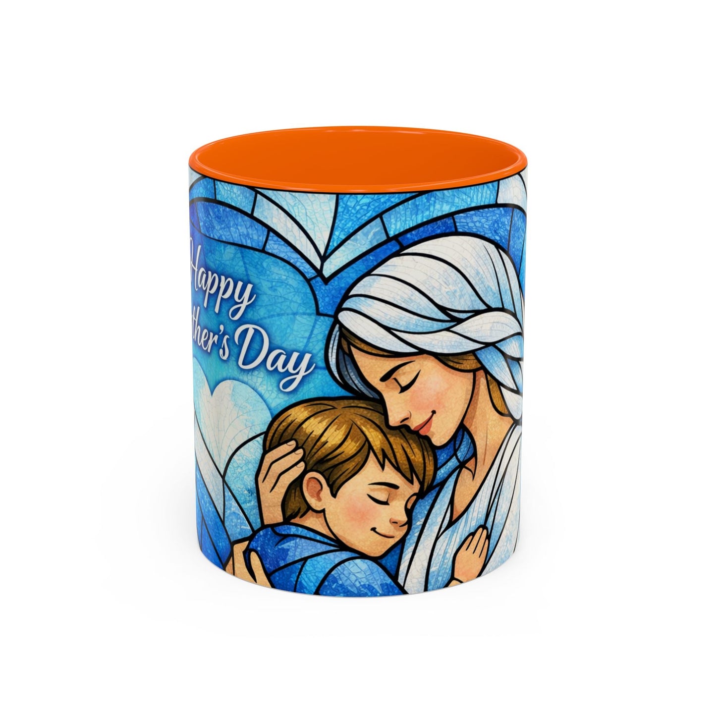 Mother's Day Coffee Mug — Stained Glass Mom & Child Accent Mug (11oz)