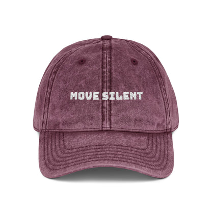 Vintage Embroidered Cap — "Move Silently" Distressed Red Dad Hat