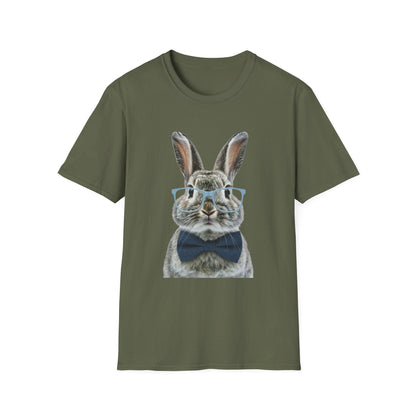 Rabbit with Glasses T-Shirt — Cute Bunny Bow Tie Graphic Tee