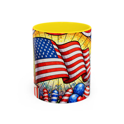 Patriotic Accent Coffee Mug — American Flag & Fireworks 11oz