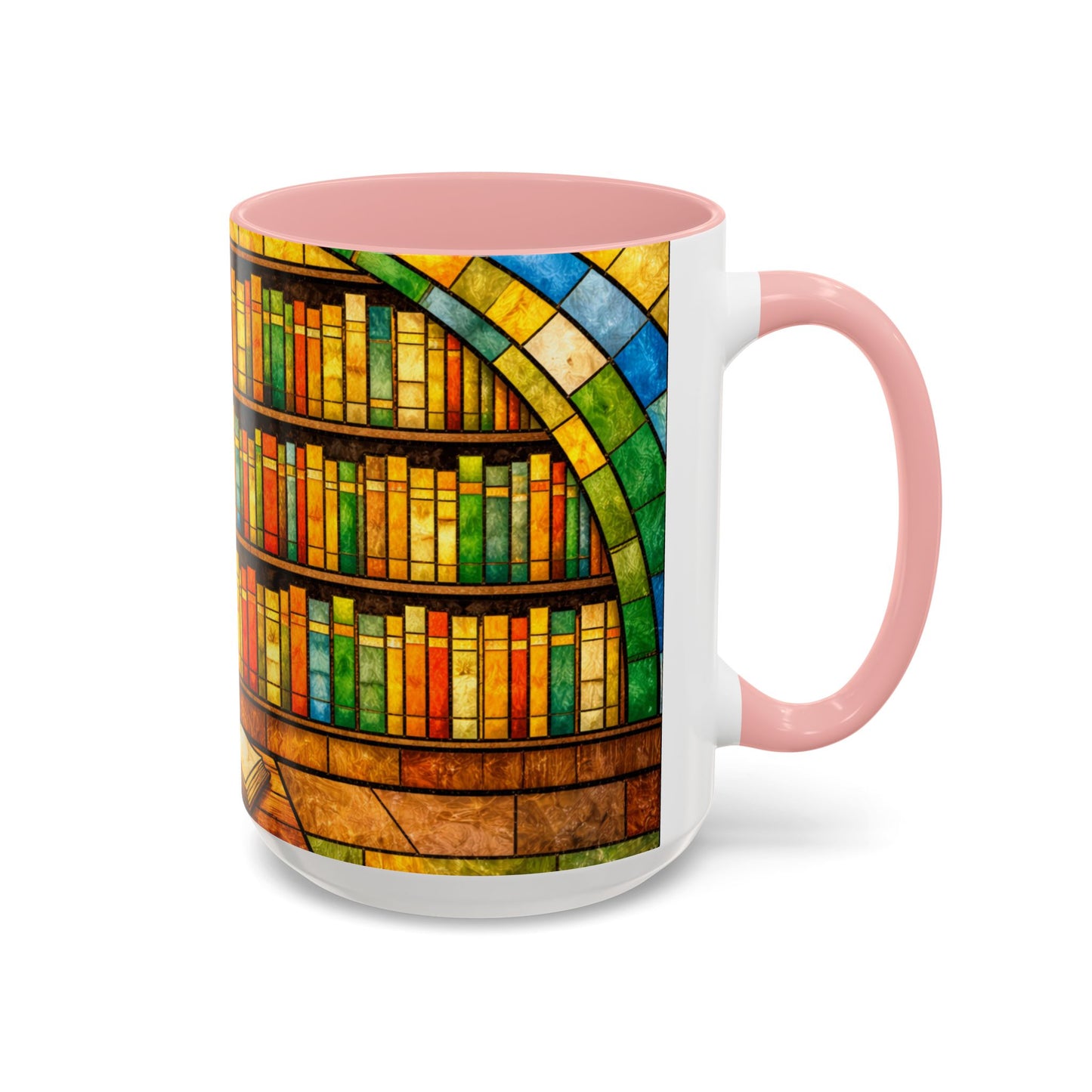 Booklover Coffee Mug – Stained Glass Library Accent Ceramic Mug