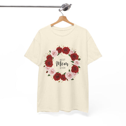 Mom Floral Wreath T-Shirt Best Mom Ever Mother's Day Gift Women Cotton Tee