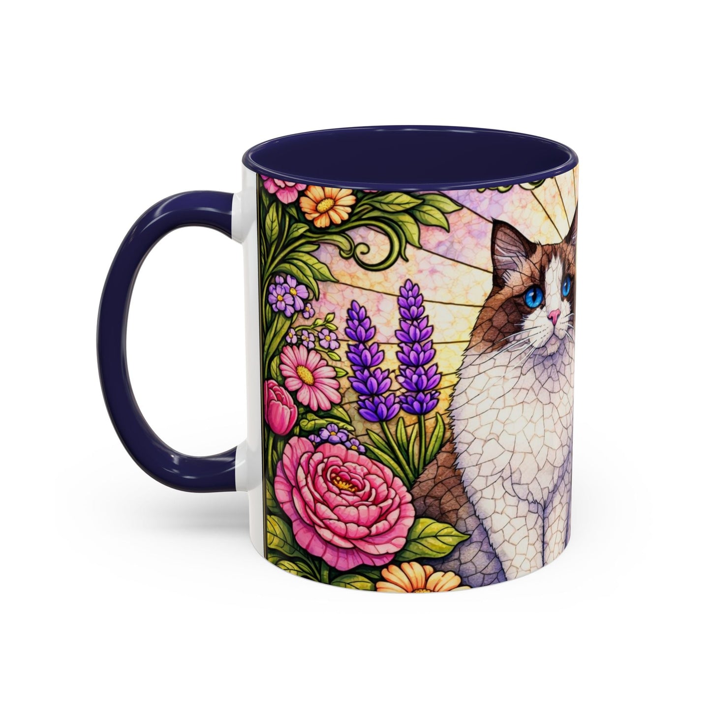 Ragdoll Cats Floral Accent Coffee Mug – Blue-Eyed Cat Art, 11/15oz