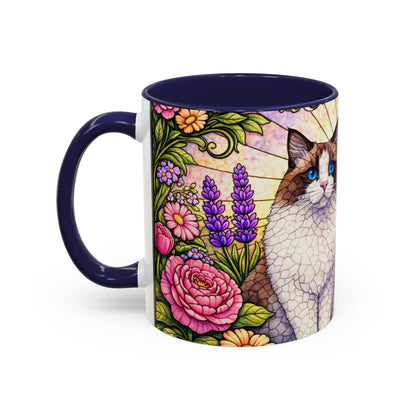 Ragdoll Cats Floral Accent Coffee Mug – Blue-Eyed Cat Art, 11/15oz
