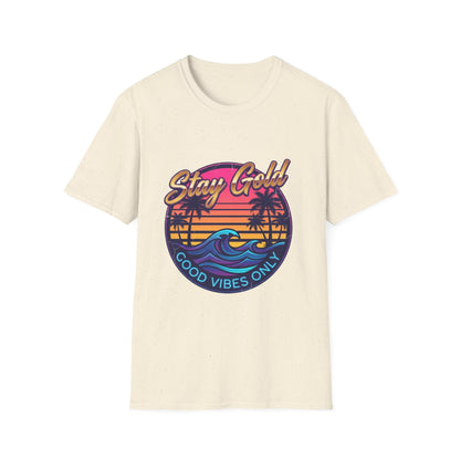 Stay Gold Beach T-Shirt - "Good Vibes Only" Retro Sunset Surf Tee