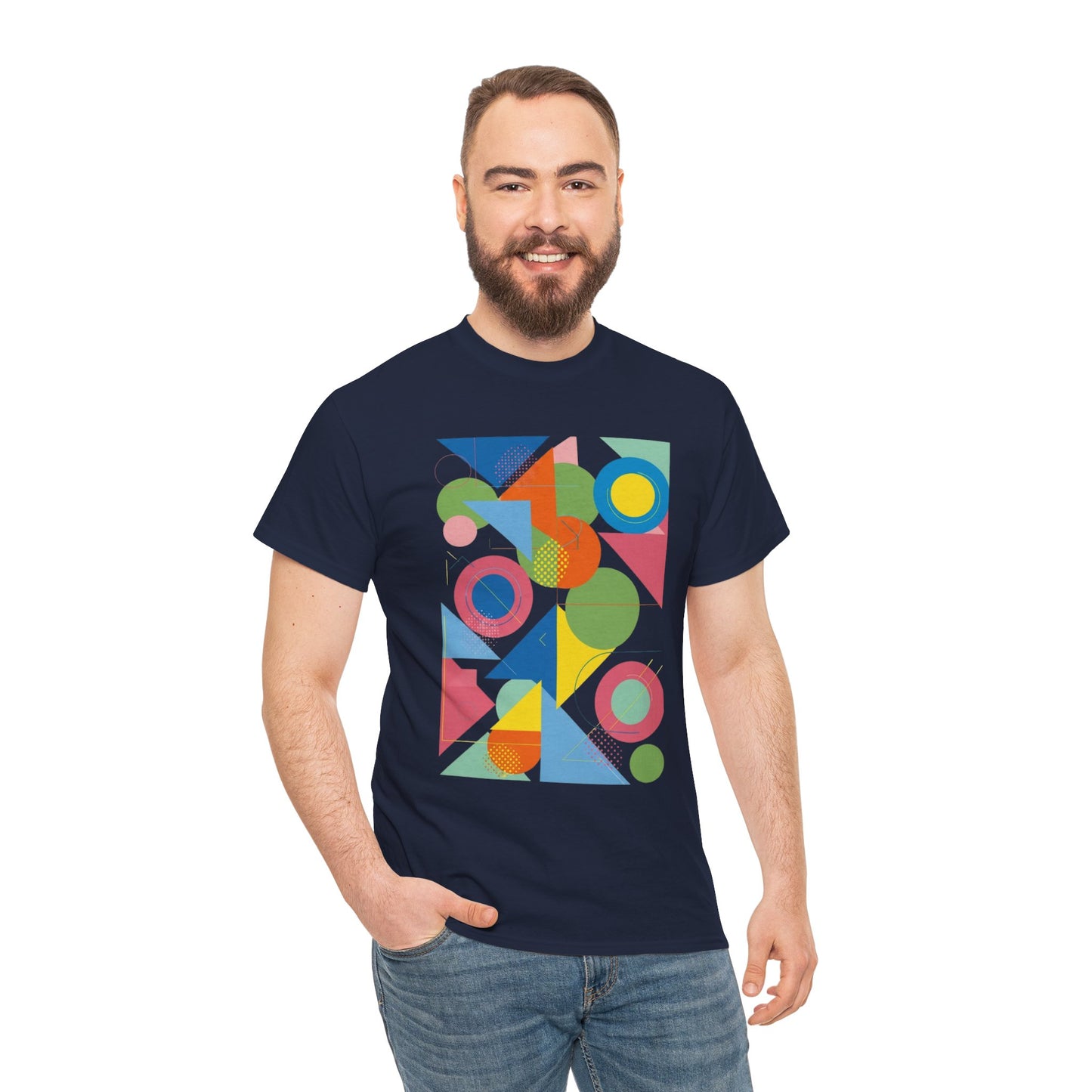 Geometric Color Block Tee — Abstract Shapes Graphic T-Shirt Retro Art