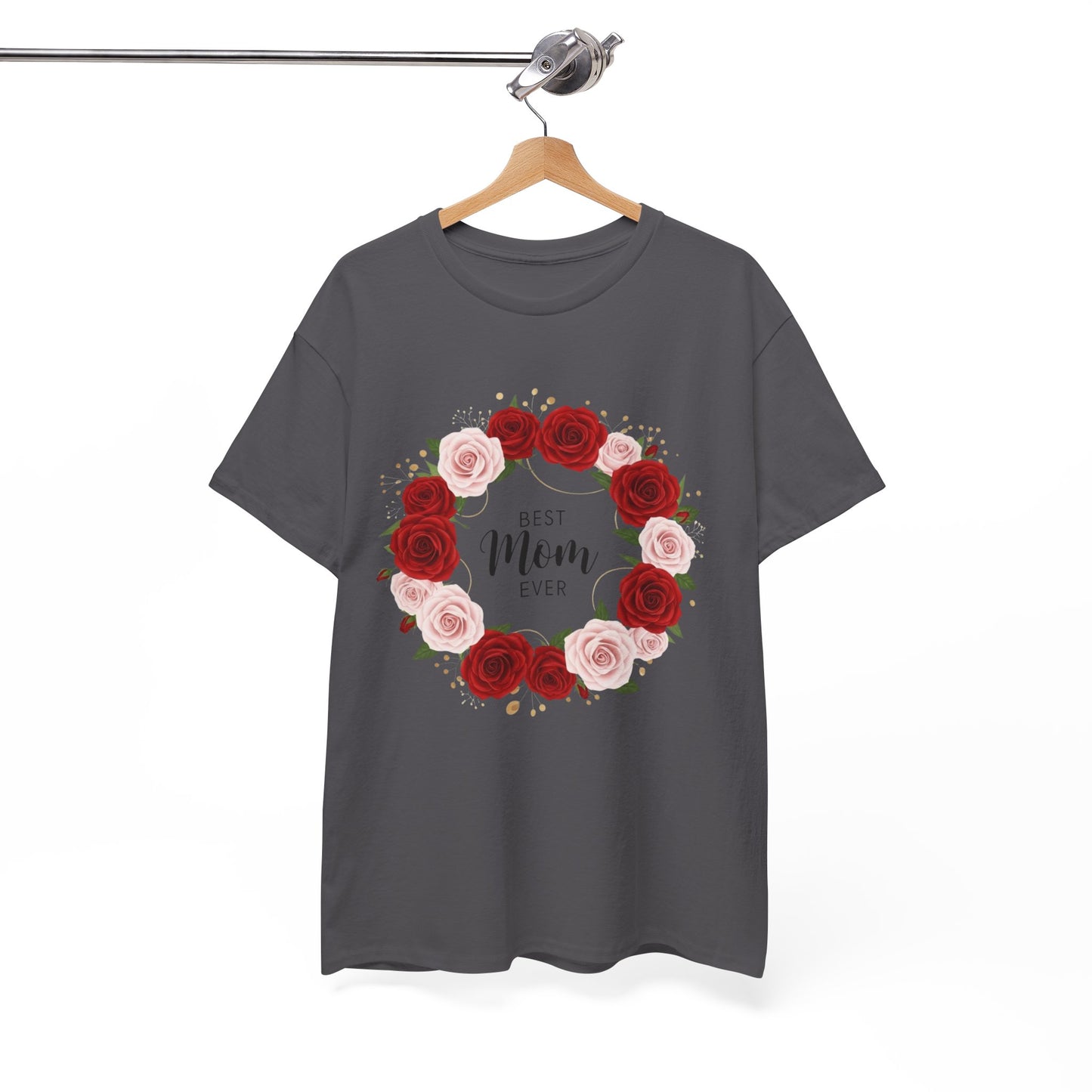 Mom Floral Wreath T-Shirt Best Mom Ever Mother's Day Gift Women Cotton Tee
