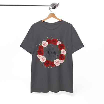 Mom Floral Wreath T-Shirt Best Mom Ever Mother's Day Gift Women Cotton Tee