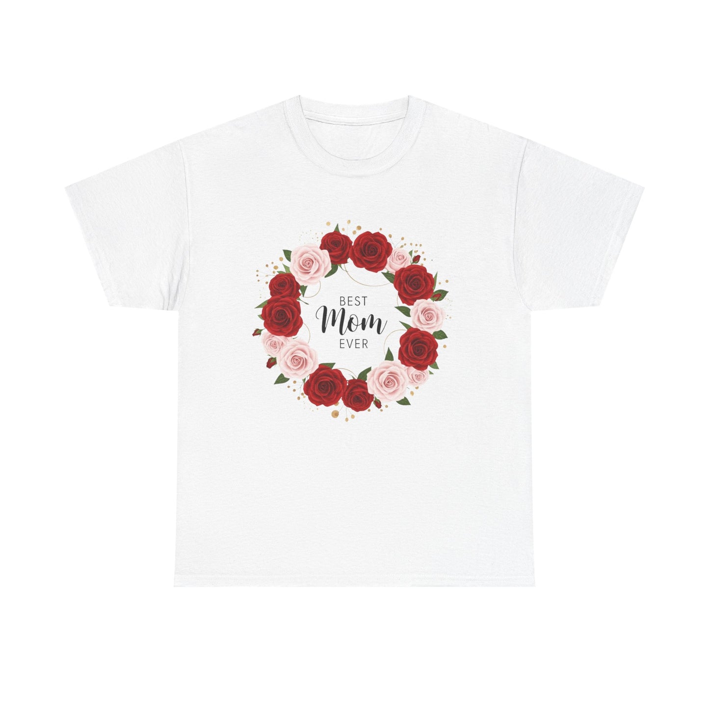 Mom Floral Wreath T-Shirt Best Mom Ever Mother's Day Gift Women Cotton Tee