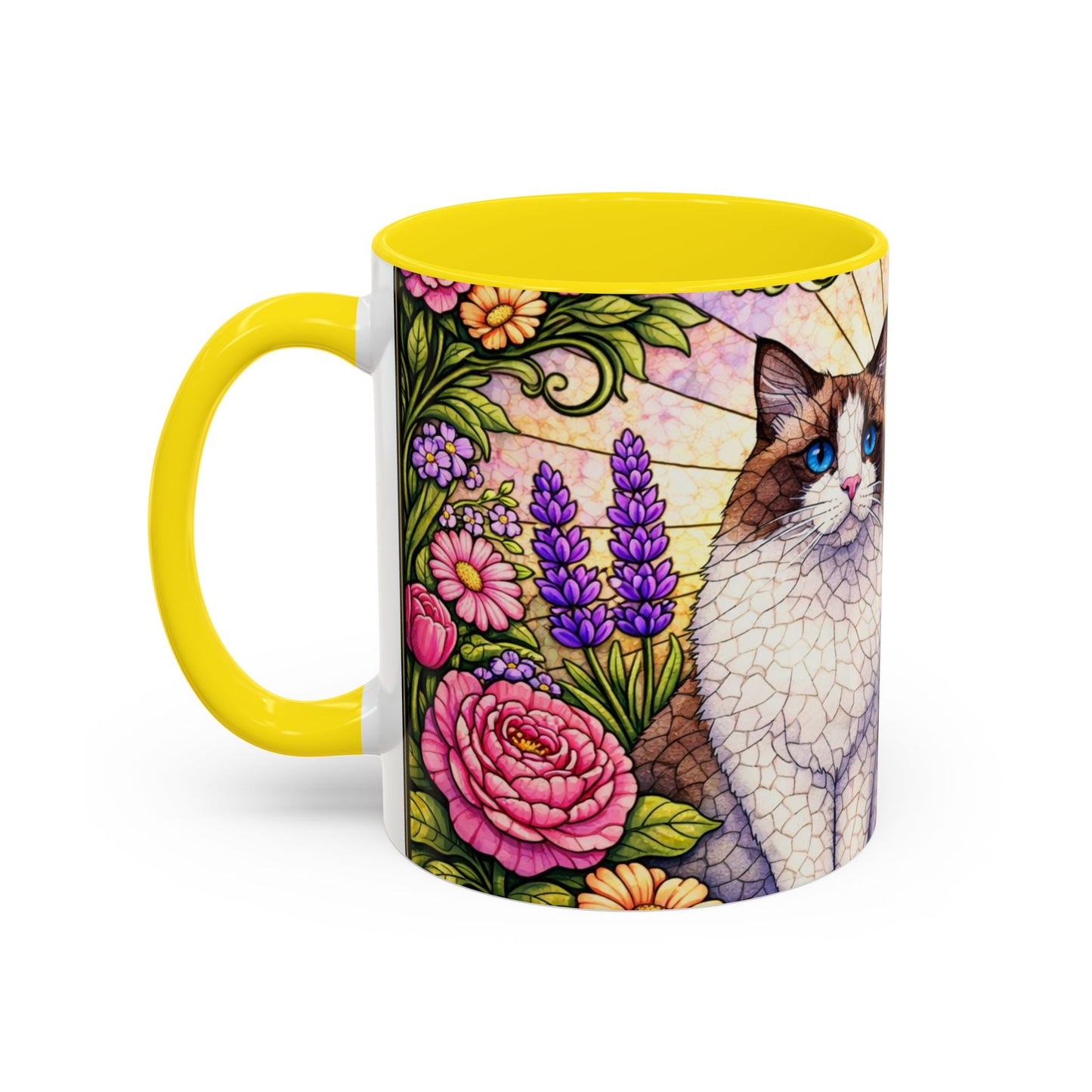 Ragdoll Cats Floral Accent Coffee Mug – Blue-Eyed Cat Art, 11/15oz