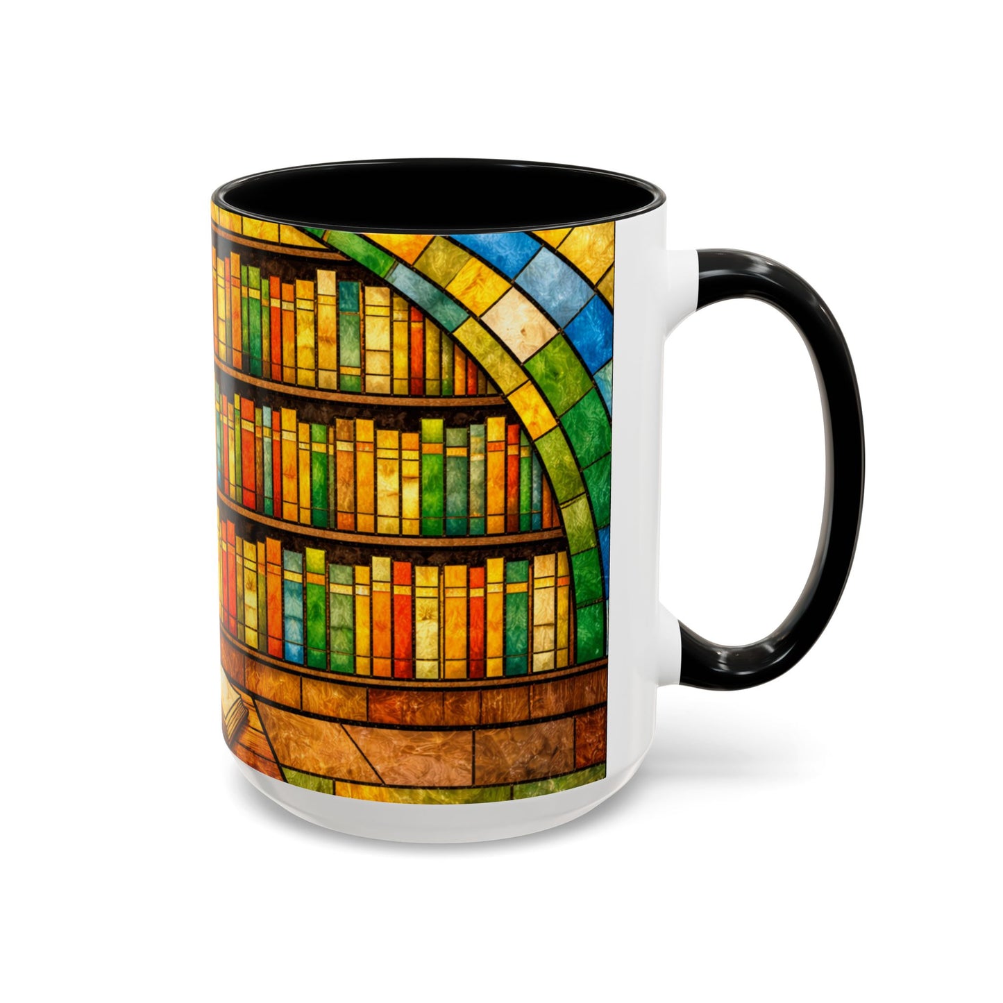 Booklover Coffee Mug – Stained Glass Library Accent Ceramic Mug