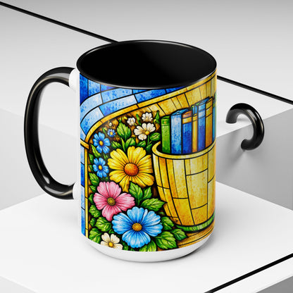 Stained Glass Garden Mug — Colorful Floral Book Basket Coffee Mug