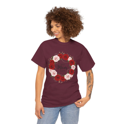 Mom Floral Wreath T-Shirt Best Mom Ever Mother's Day Gift Women Cotton Tee