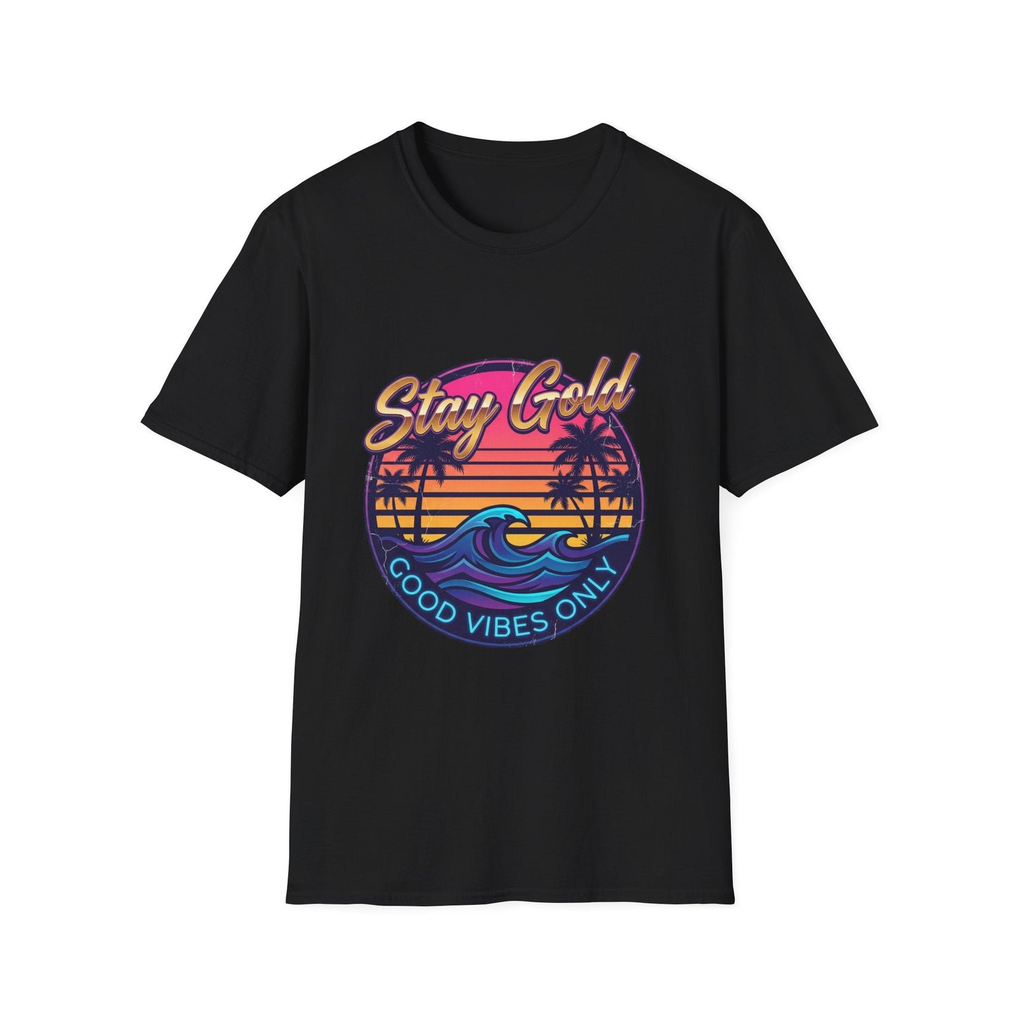 Stay Gold Beach T-Shirt - "Good Vibes Only" Retro Sunset Surf Tee
