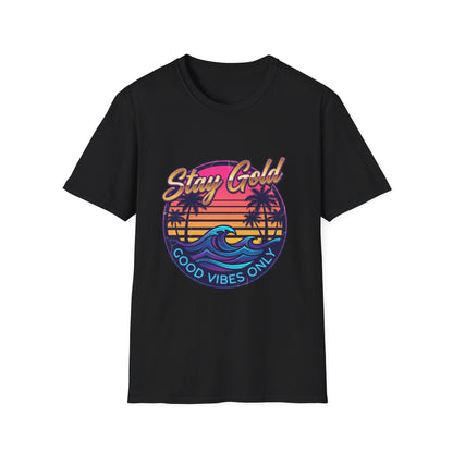Stay Gold Beach T-Shirt - "Good Vibes Only" Retro Sunset Surf Tee