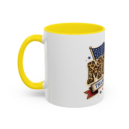 Leopard Print Thank You Mom Accent Coffee Mug — Patriotic American Flag Gift (11 oz)