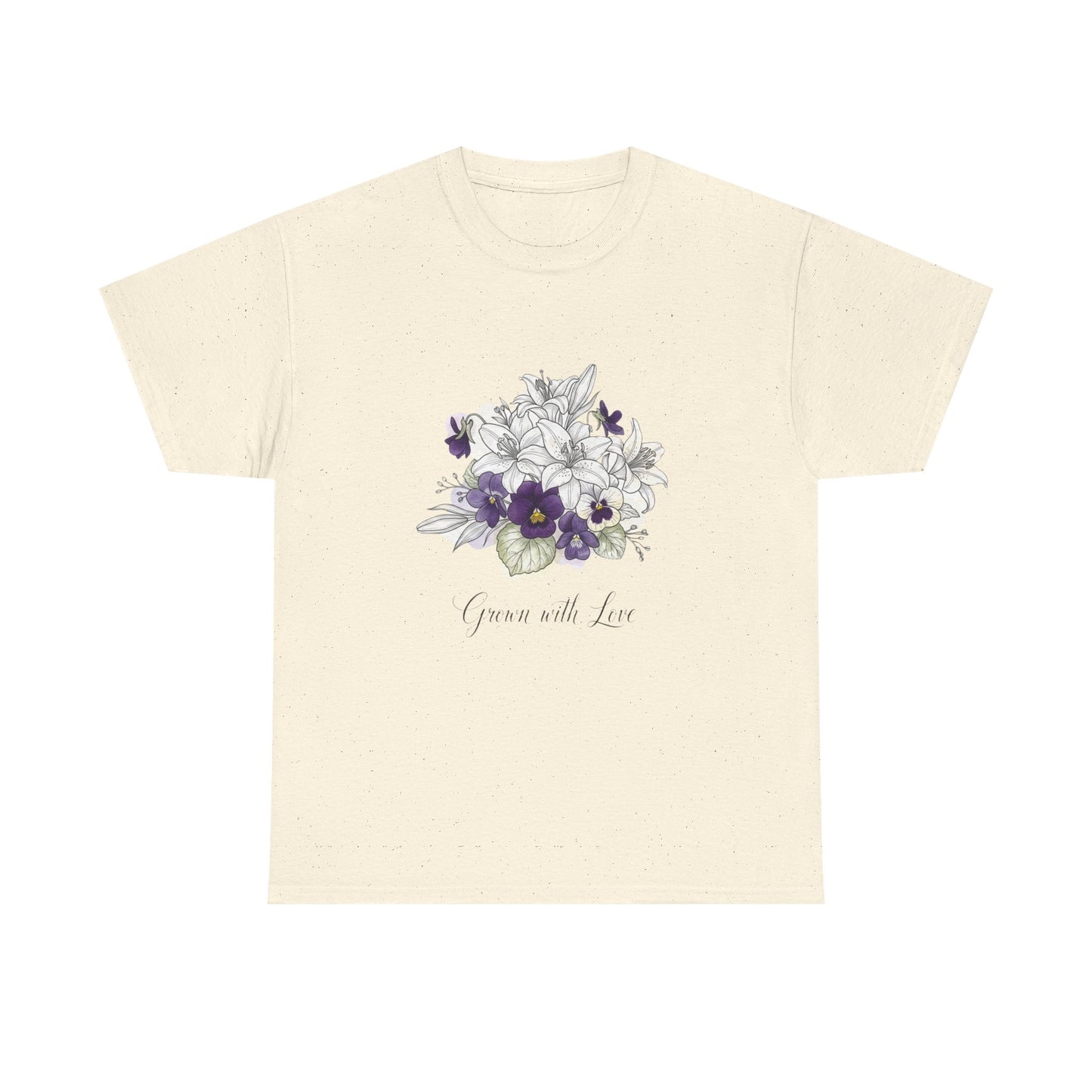 Floral 'Grow with Love' Tee — Botanical Pansy Bouquet T-Shirt