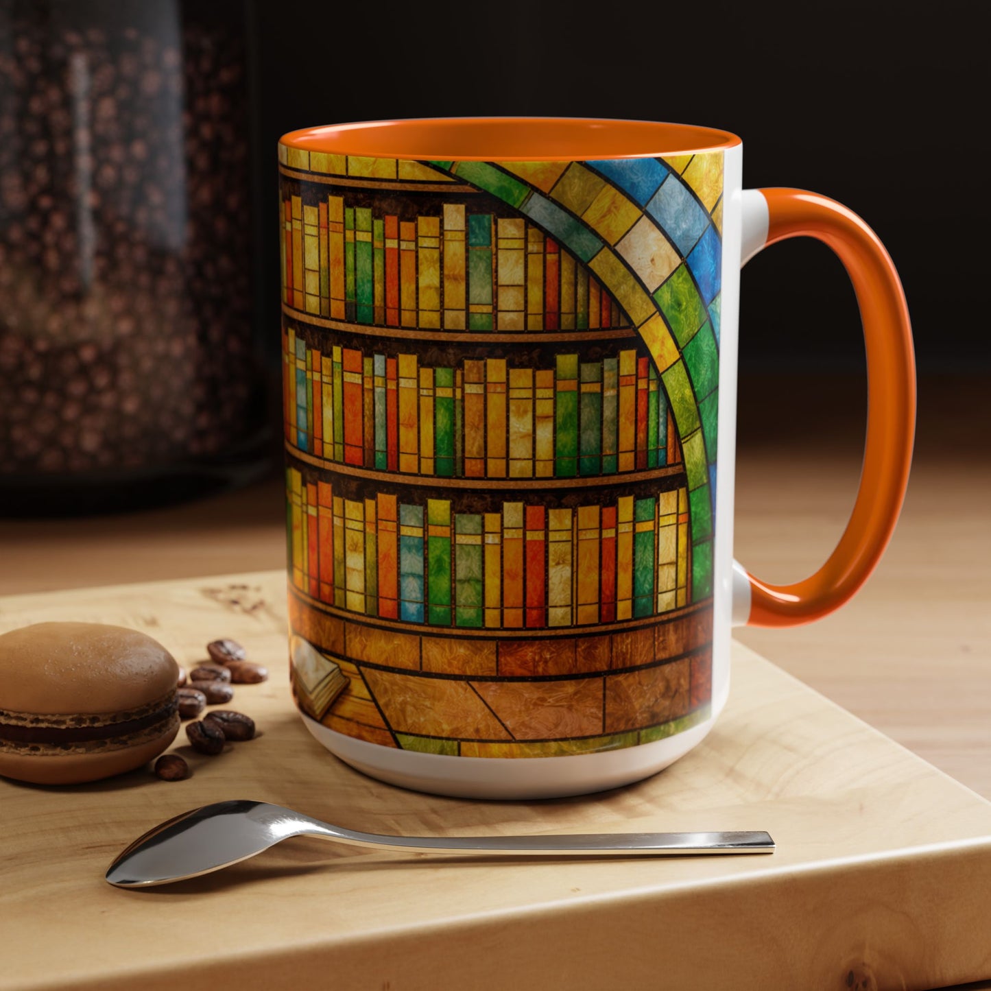 Booklover Coffee Mug – Stained Glass Library Accent Ceramic Mug