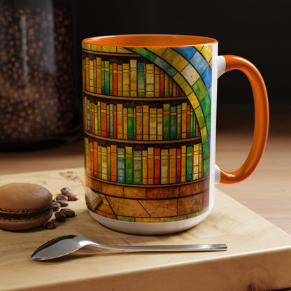 Booklover Coffee Mug – Stained Glass Library Accent Ceramic Mug