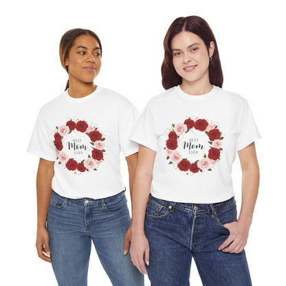 Mom Floral Wreath T-Shirt Best Mom Ever Mother's Day Gift Women Cotton Tee