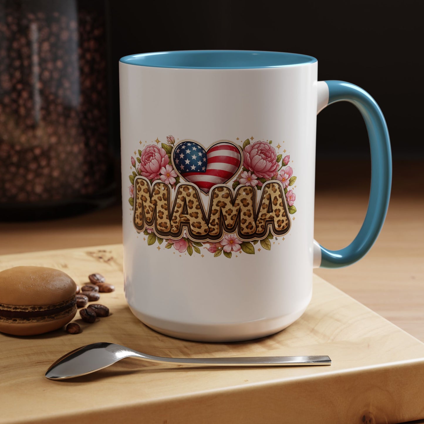 Mama Leopard Print Floral Mug Patriotic American Flag Heart Mom Gift 15oz