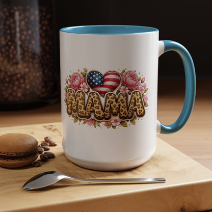 Mama Leopard Print Floral Mug Patriotic American Flag Heart Mom Gift 15oz
